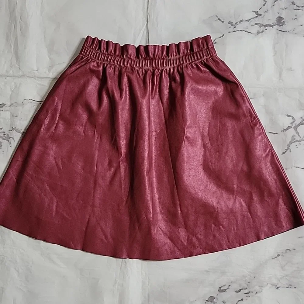 Express Maroon Faux Leather Skirt